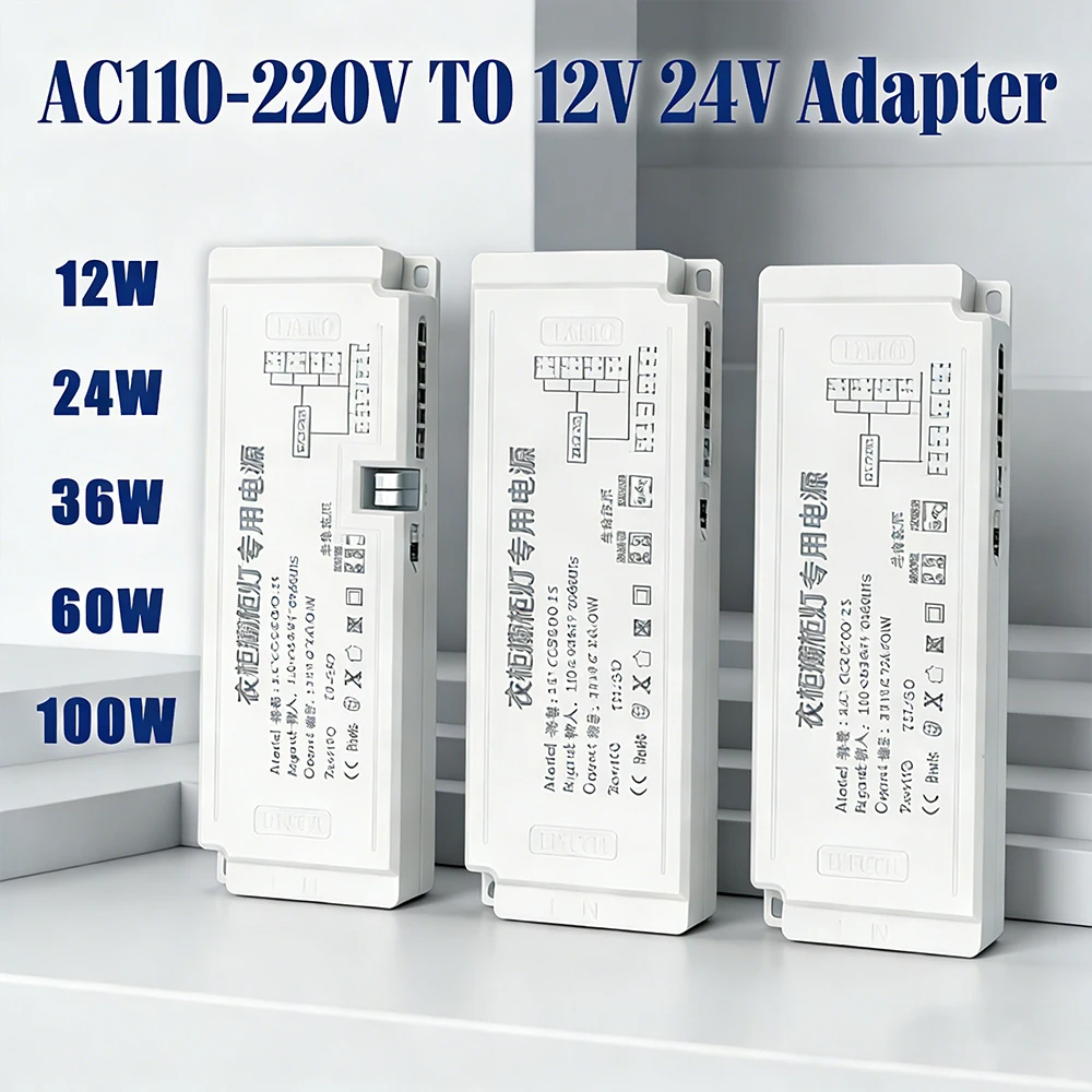 AC110V 220V to DC 12V 24V Lighting Transformer LED Cabinet Light Strip Light Power Supply DuPont Port Driver 24W 36W 60W 100W