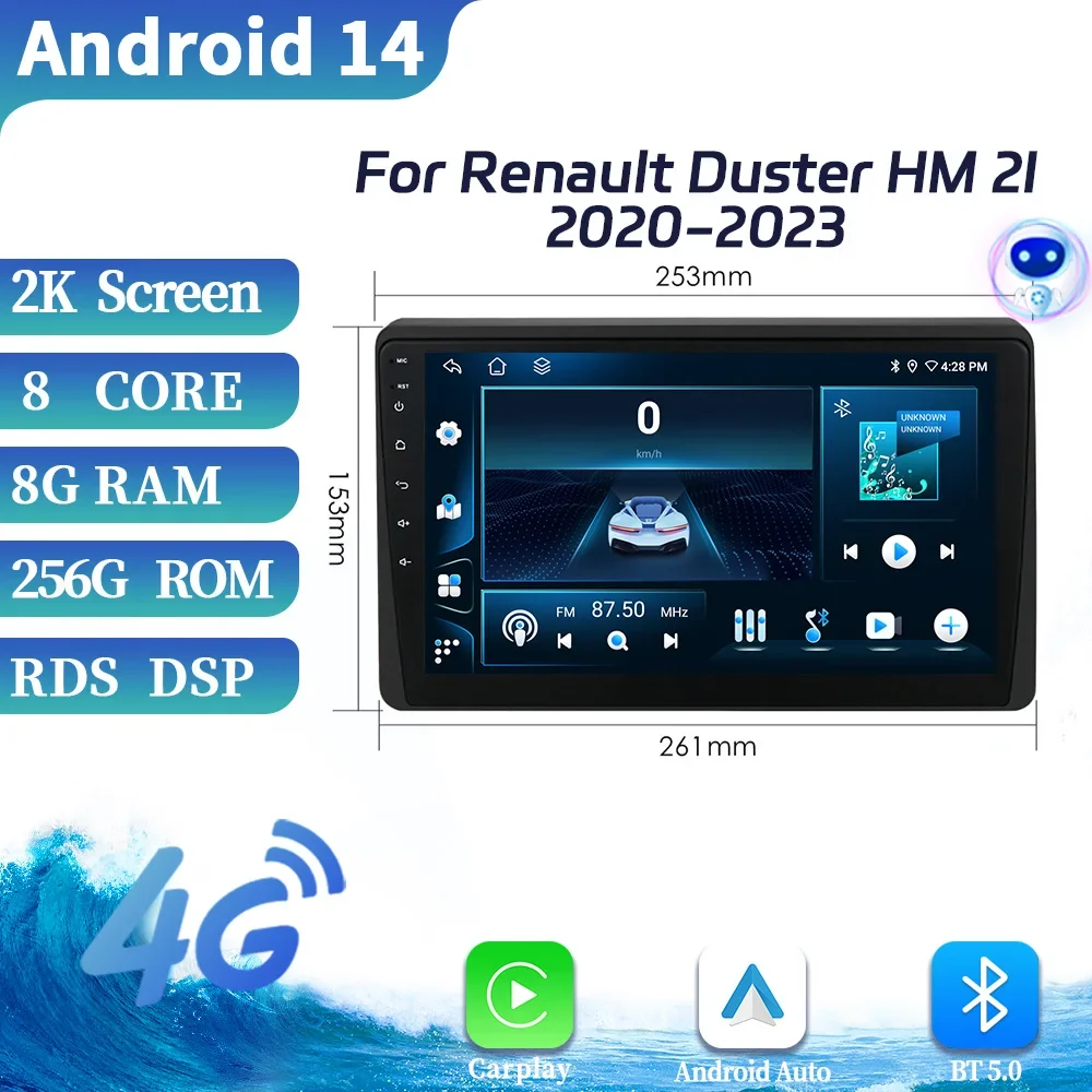 For Renault Duster HM 2I 2020-2023 Android Car Radio Multimedia Navigation Wireless Carplay WIFI Stereo System GPS Touch Screen