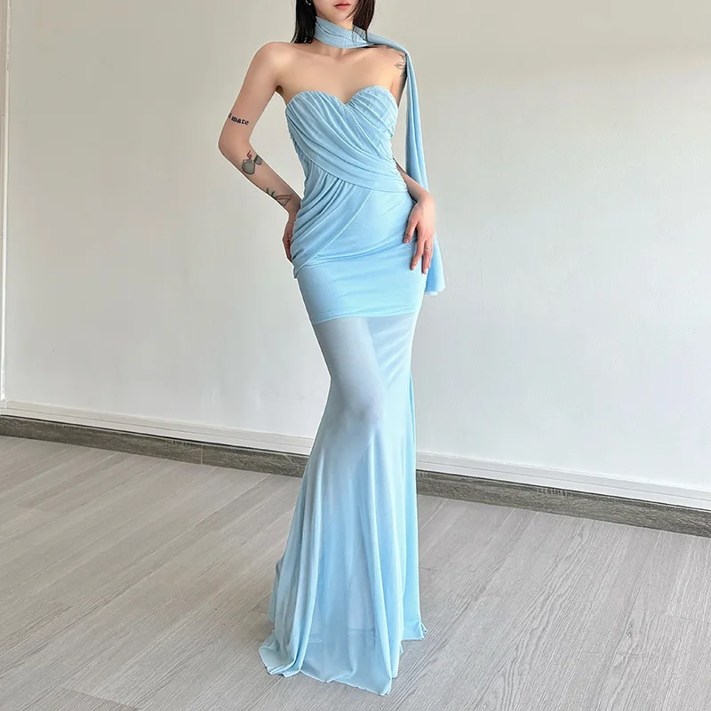 فستان نسائي جديد لصيف 2025 من Dr Ele Fi Tail Strapl بتصميم متجعد وثنيات تنورة عائمة عبر الحدود Sle #4