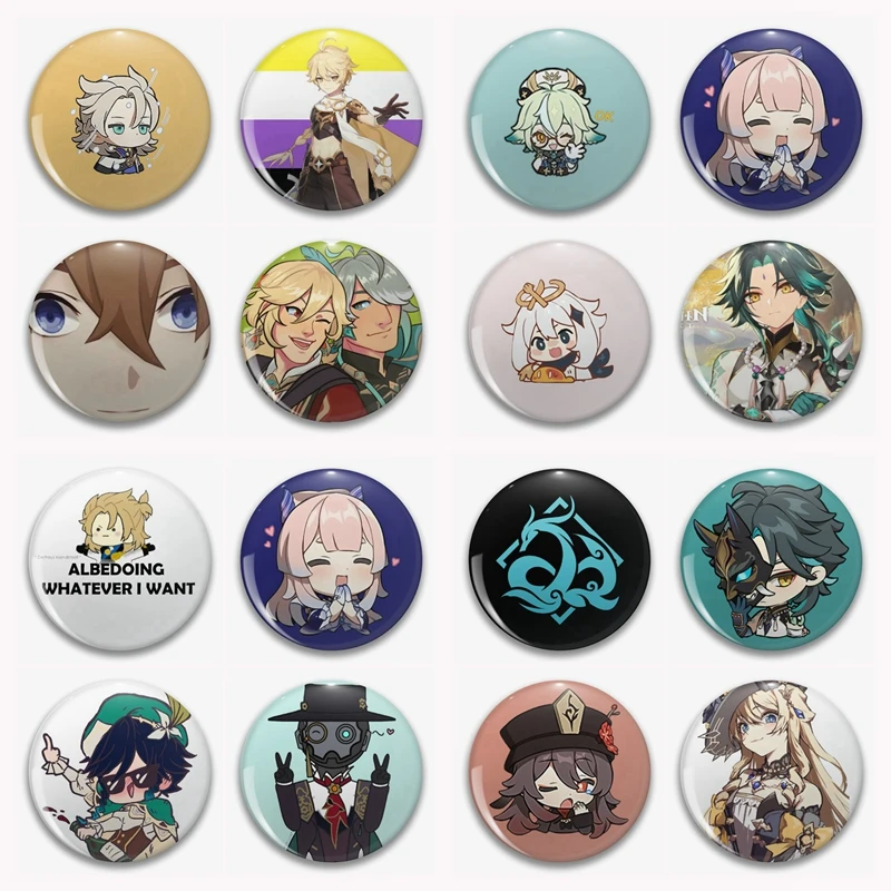 Hot Game Genshin Impact Anime Button Pin Childe Venti Zhongli Xiao Hutao Cartoon Brooch Badge Bag Decor Jewelry Gamer Collect