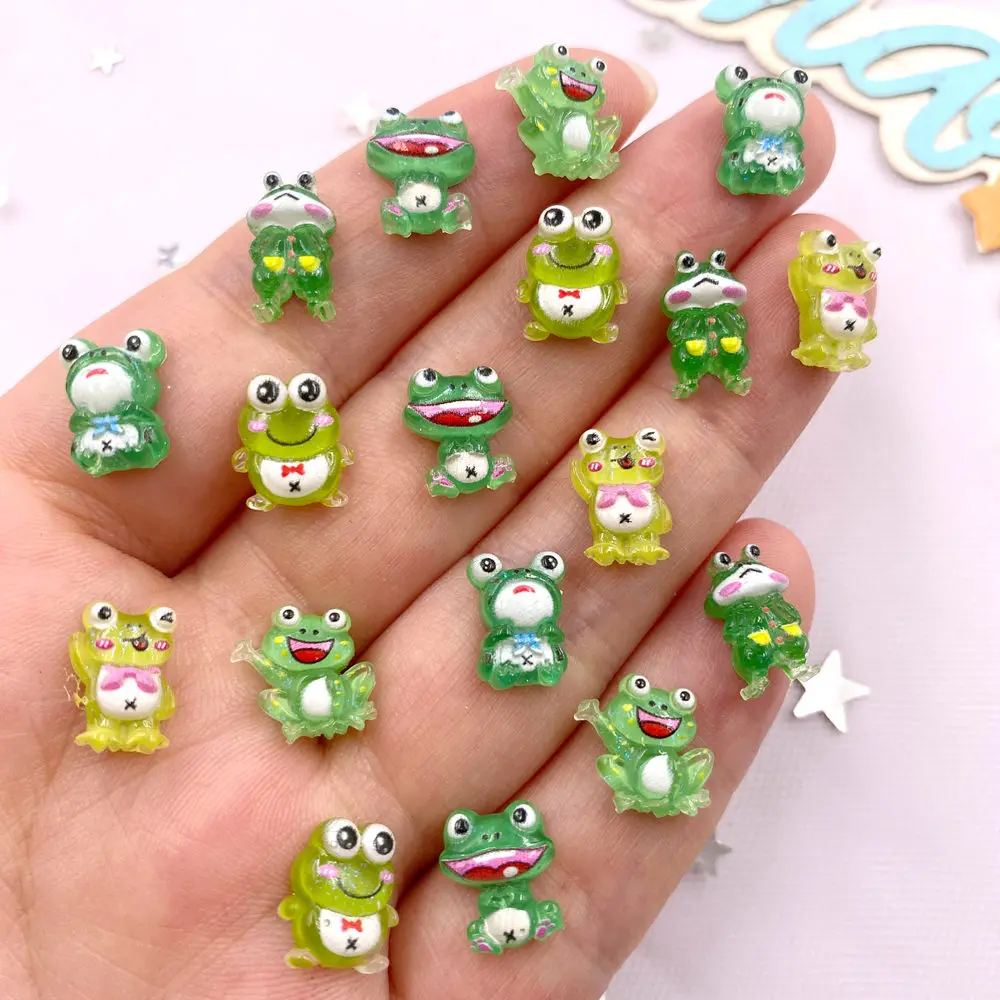 50pcs Mixed Resin Glitter Colorful Cute Green Frog Flatback Rhinestone Figurines Nail Art DIY Party Scrapbook Accessories Crafts