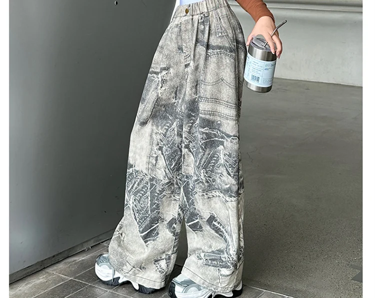Amerikanischer Stil Mädchen High-Street-Jeans mit Zeitungsaufdruck für Kinder, Gerade, Lose, Weites Bein, Denim-Hosen, Kinder-Y2K-Jeans – Detail 11