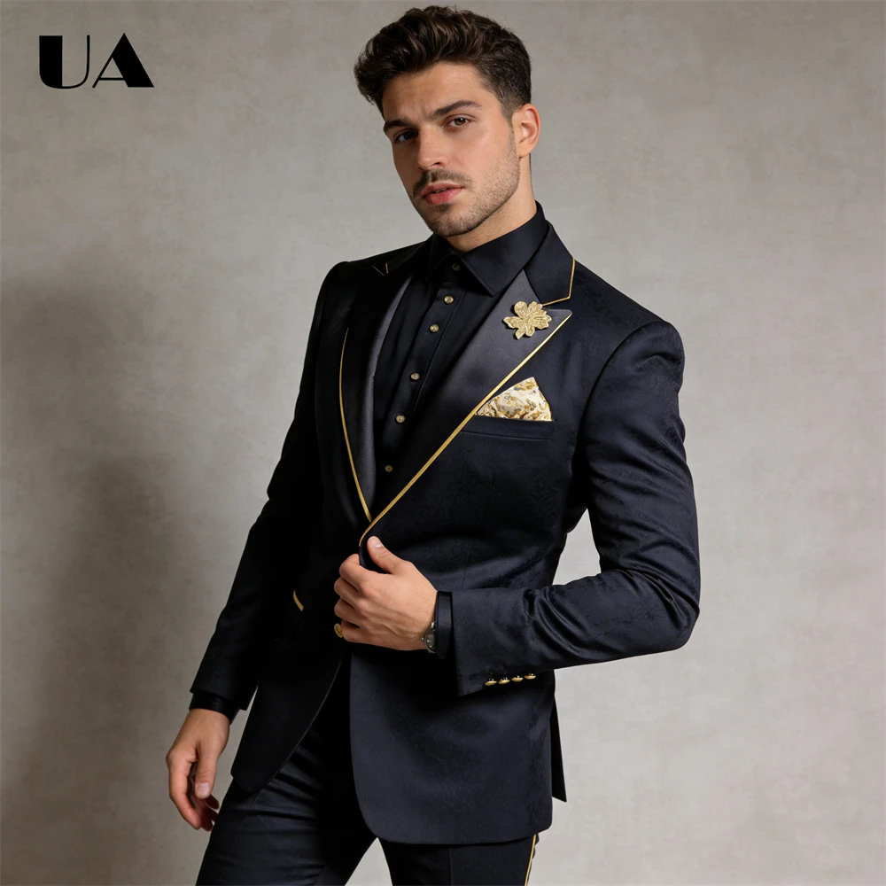 

Handsome 2-Piece Formal Suit Set for Men, Single Button Suit Blazer with Trousers Peak Lapel Prom Suit Attire Party Outfit