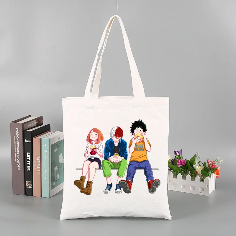 My Hero Academia Midoriya Izuku Bakugou Shopping Bags Canvas Tote Bag Mom Reusable Cloth  Harajuku Bag Handbag Shoulder Bag