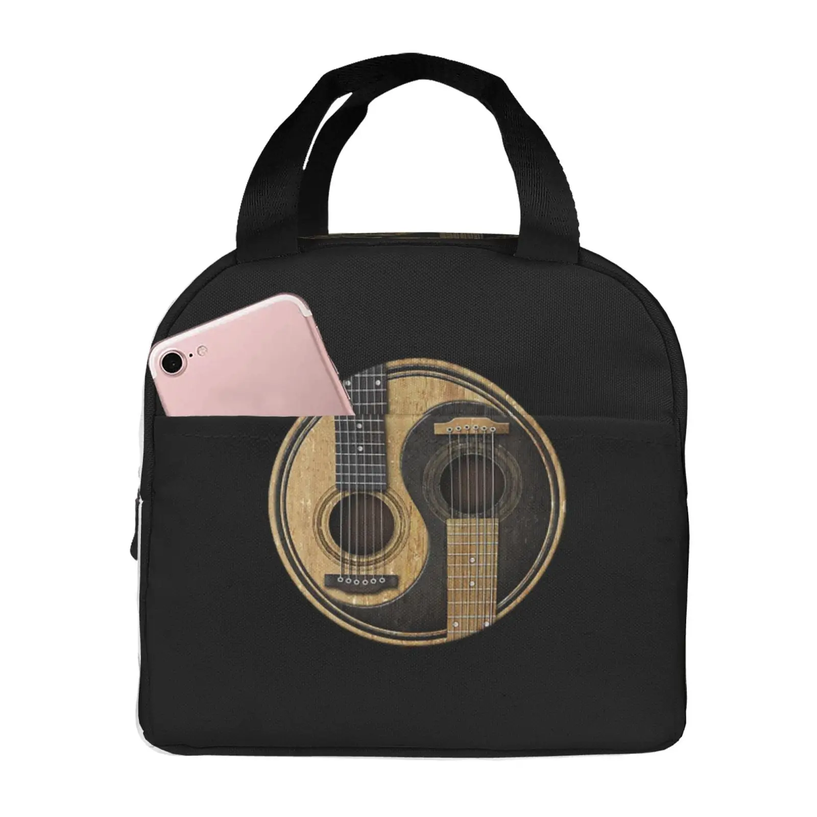 Old Worn Acoustic Guitars Yin Yang Portable Lunch Boxes Waterproof Thermal Cooler Food Insulated Lunch Bag Kids School Children