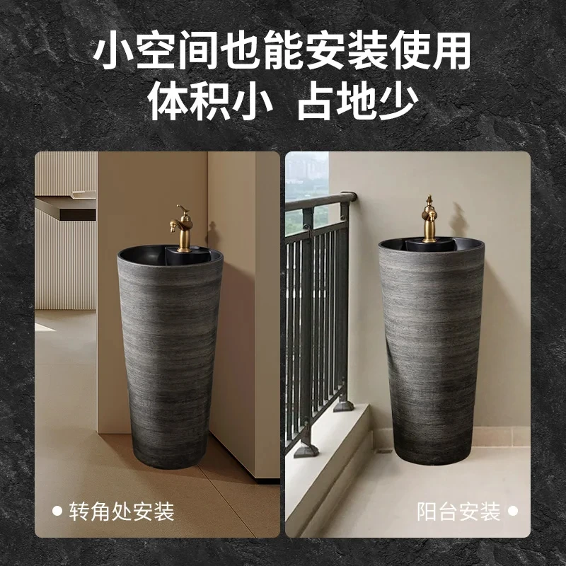 Wash Basin Retro Pedestal Washbasin Pedestal Basin One-Piece Floor-Mounted Bathroom Sink YX027WY