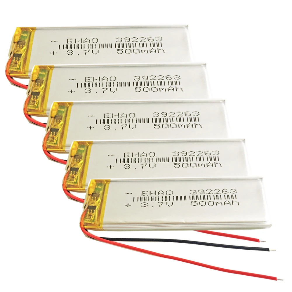 5 pcs 3.7V 500mAh 392263 Lipo Polymer Lithium Rechargeable Battery For MP3 GPS DVD Bluetooth Recorder Headset E-book Camera