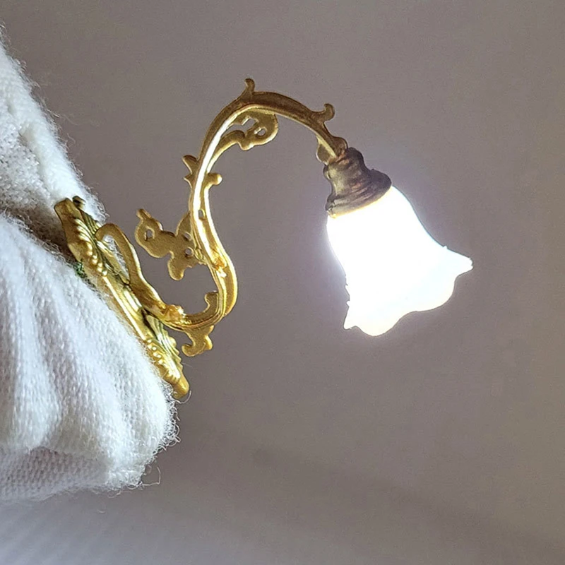 2pcs 1/12 Dollhouse Miniature Wall Lamp Model Garden Yard Chandelier Sand Table Led Light For Doll House Decor Toys Gift