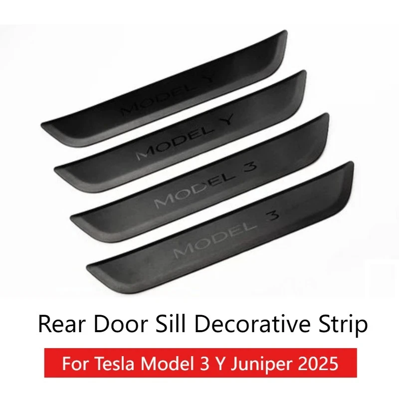Para Tesla Model 3 Y Juniper: Adesivos de Proteção para Soleira da Porta Traseira em ABS - Acessórios Automotivos