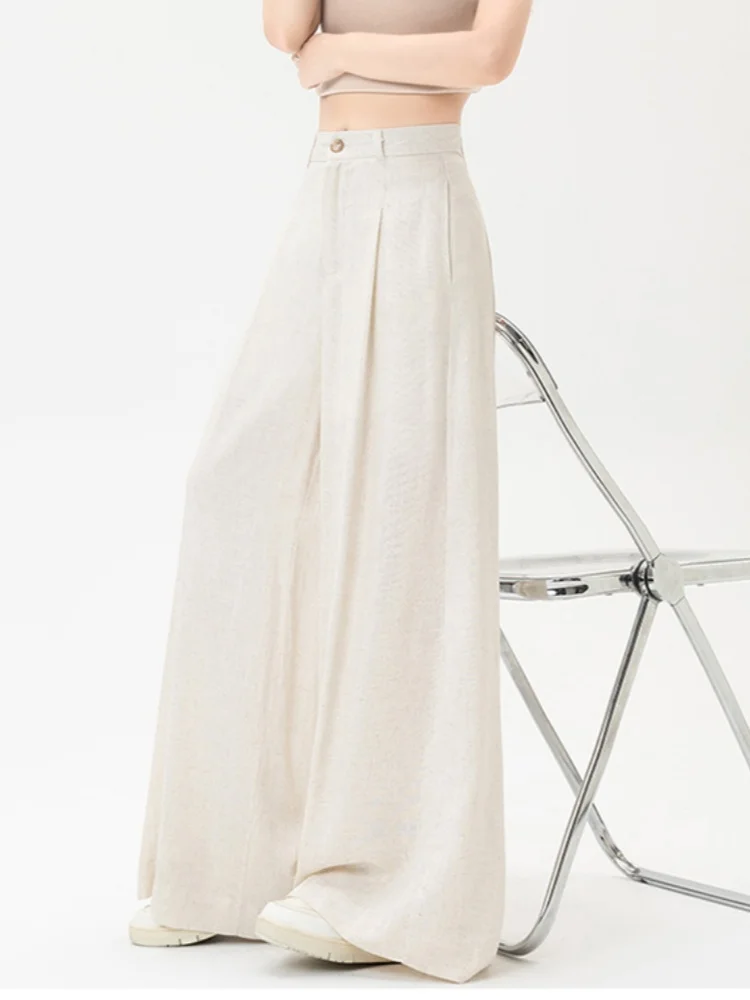 Minimalist Suit Pants Versatile High-End Linen Cotton Drape Slimming High Waist Straight Leg Casual Wide Leg Pants Women's Pants
