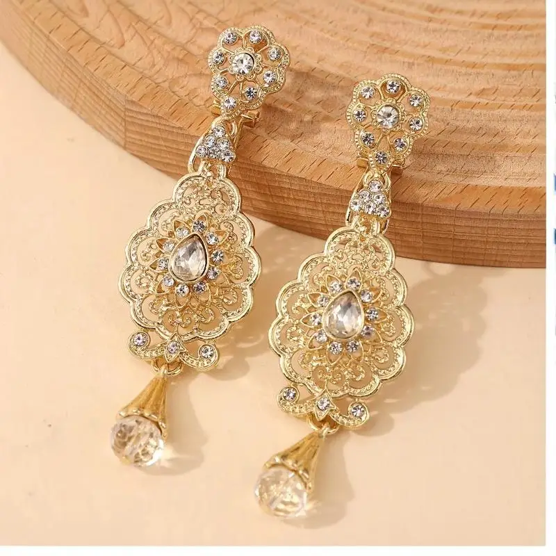Arab‑Style Elegant Moroccan Drop Earrings For Women Gold‑Plated Multi‑Color Rhinestones Wedding Jewelry Valentine's Day Gift