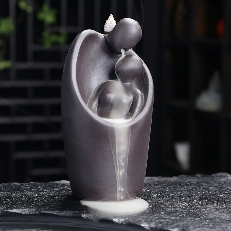 Purple Sand Fragrant Cigarette Viewing Backflow Incense Burner, Home Decoration Heart to Heart Matching Backflow Incense Stand