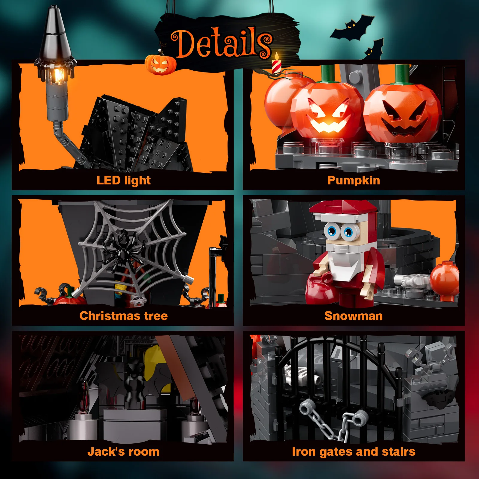 Bricklink Halloween Ideas Nightmareal Before Christmas Skeleton Figures Haunted House LED Set City Building Blocks Kid Toys Gift