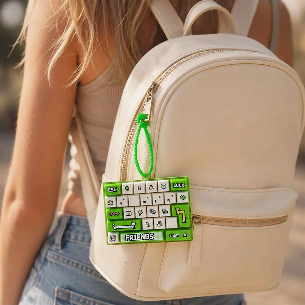 Creative 26-key Keyboard Keychain Pressable Keys Cartoon Pattern Press Button Hanging Loop Cute Style Keyboard Bag Ornament