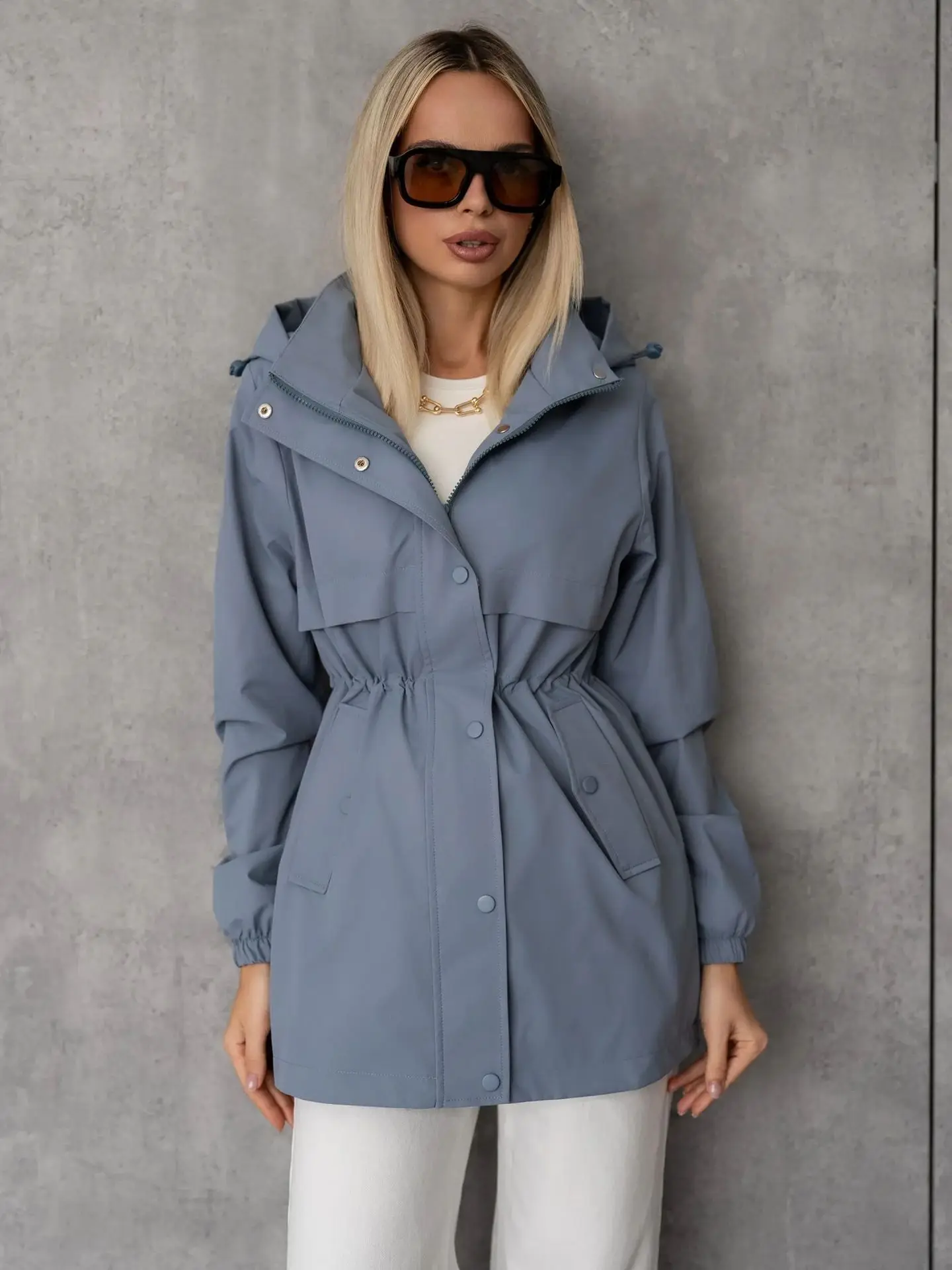 Multi‑Color Hooded Windbreaker Jacket Optional Casual Outdoor Windproof Parka Simple Sport Style Zip‑Up Outerwear For Ladies
