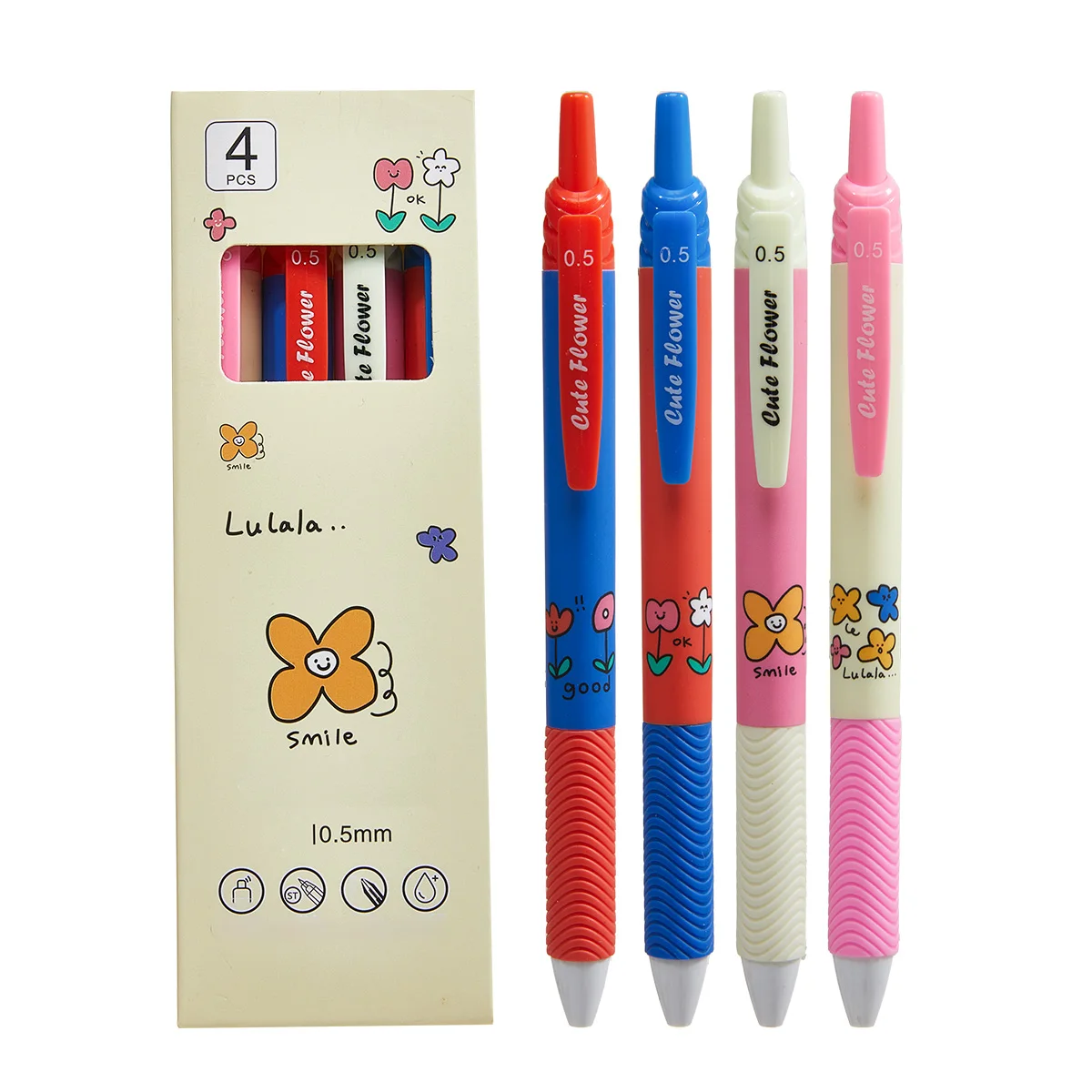 

4-pack of quick-drying retractable gel pens, smooth writing, comfortable soft grip, ideal for schoolwork, office use