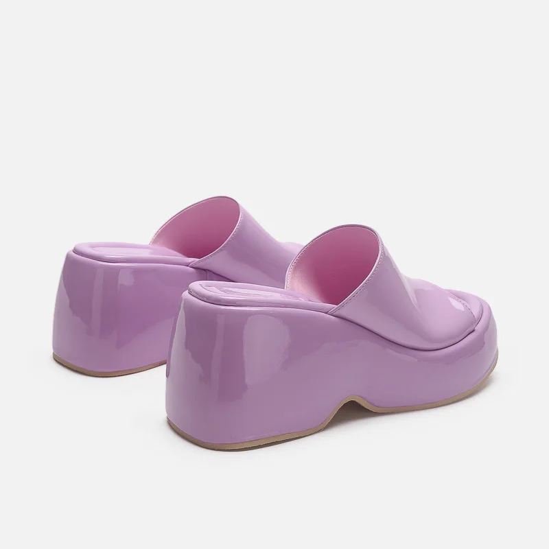 Platform Sandals Women Patent Leather Wedge Sandals Summer New Slippers Women Plus Size 43 High Heel Purple Chunky Flip-flops