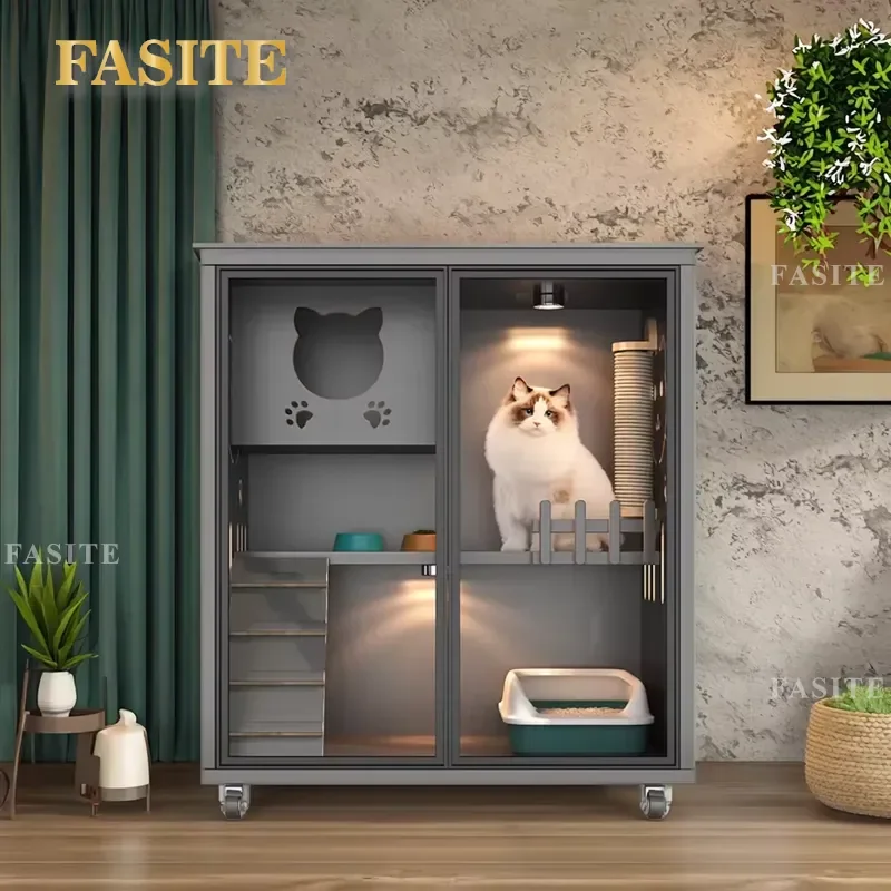 For Cat Luxury Multi-storey Wooden Villa House Eco-friendly Breathable Modern Cage with White Glass Four-season Living Space