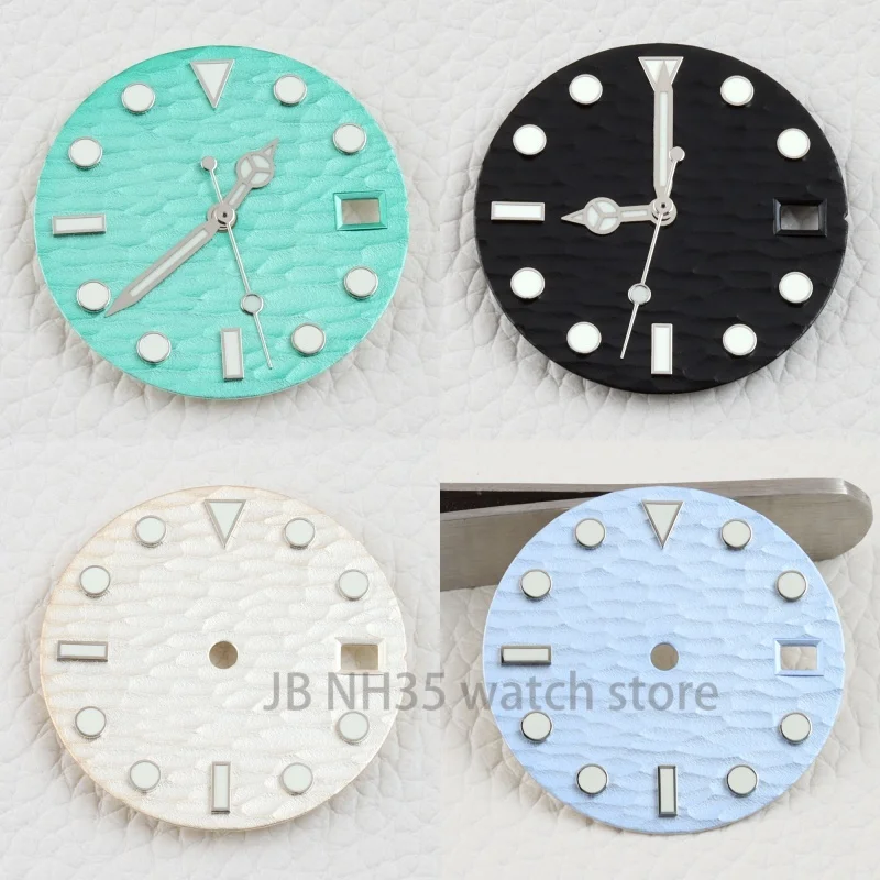 

Циферблат NH35 28,5 мм, черный/голубой, для часов Datejust Water Ripple, стрелки с зеленым люминесцентным покрытием, для автоматического механизма NH35 NH36