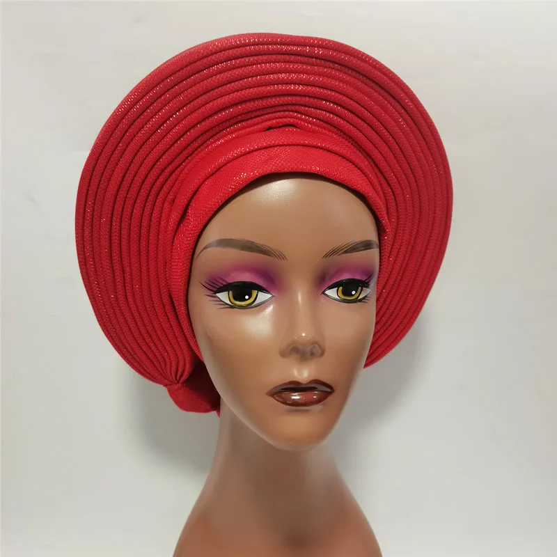 Hot African Femme Turban Hijab Nigeria Head Wrap Women Nigerian Auto Handmade Hat Fashion Cap For Wedding 1 Pcs/pack