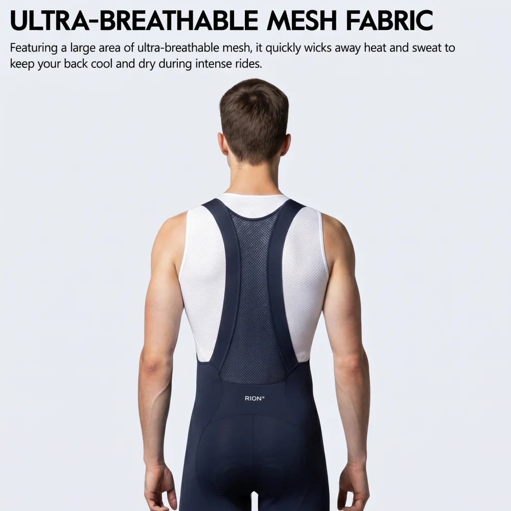 RION Herren Radsport-Trägerhose Fahrrad-Tights MTB Mountainbike-Bekleidung Rennrad-Ausrüstung Italienische Dolomiti-Polster 6H Slim Fit – Detail 6