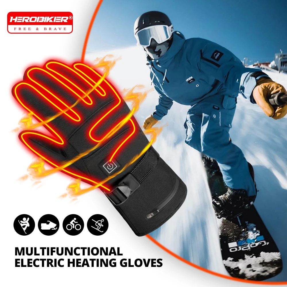 

HEROBIKER Electric Heating Skiing Gloves Heated Gloves Portable Battery Motorcycle Touchscreen Hand Warmer for Cycling Hiking