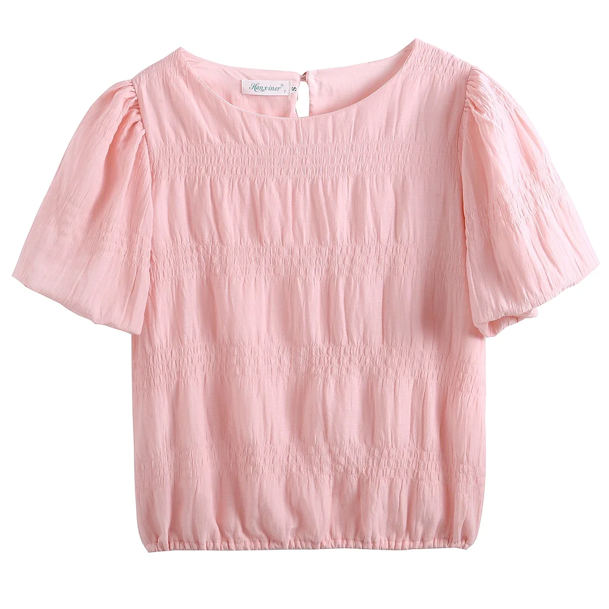 Summer New Short Sleeve O-Neck Women Blouse Casual Pink Chiffon Blouse Shirt Women Tops  Blusas Mujer De Moda 2024 Verano G694