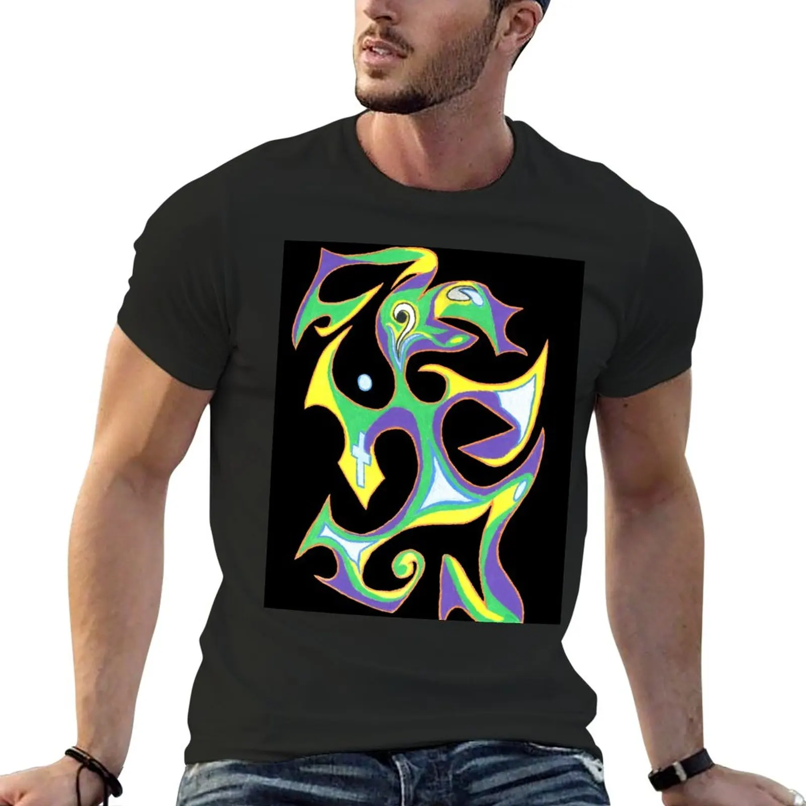 Abstract Jester on Black T-Shirt vintage t shirt quick-drying t-shirt Blouse mens white t shirts