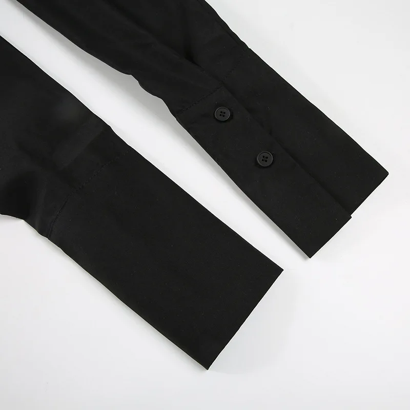 เสื้อเชิ้ตสไตล์วินเทจสีพื้นแบบยุโรปอเมริกัน แขนยาว ปลายแขนบาน ทรงเข้ารูป ช่วยกระชับเอว ดีไซน์เก๋ไก๋สำหรับผู้หญิง