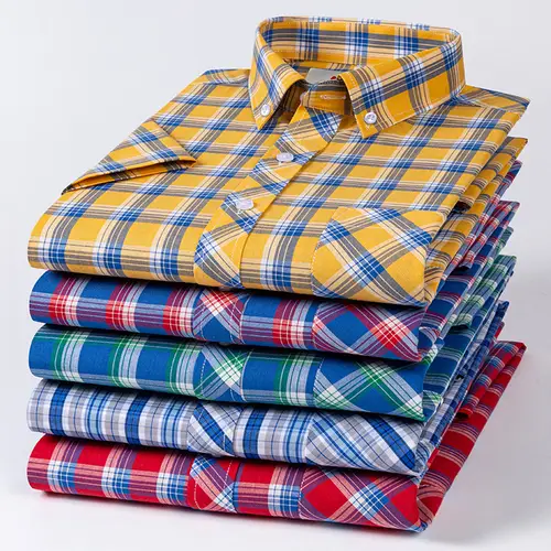 Plus Size 9XL 100% Cotton Thin Summer Short Sleeve Shirts for Men Slim Fit Formal Casual Plain Shirt Soft Plaid Hawaiian Clothes - Image 4
