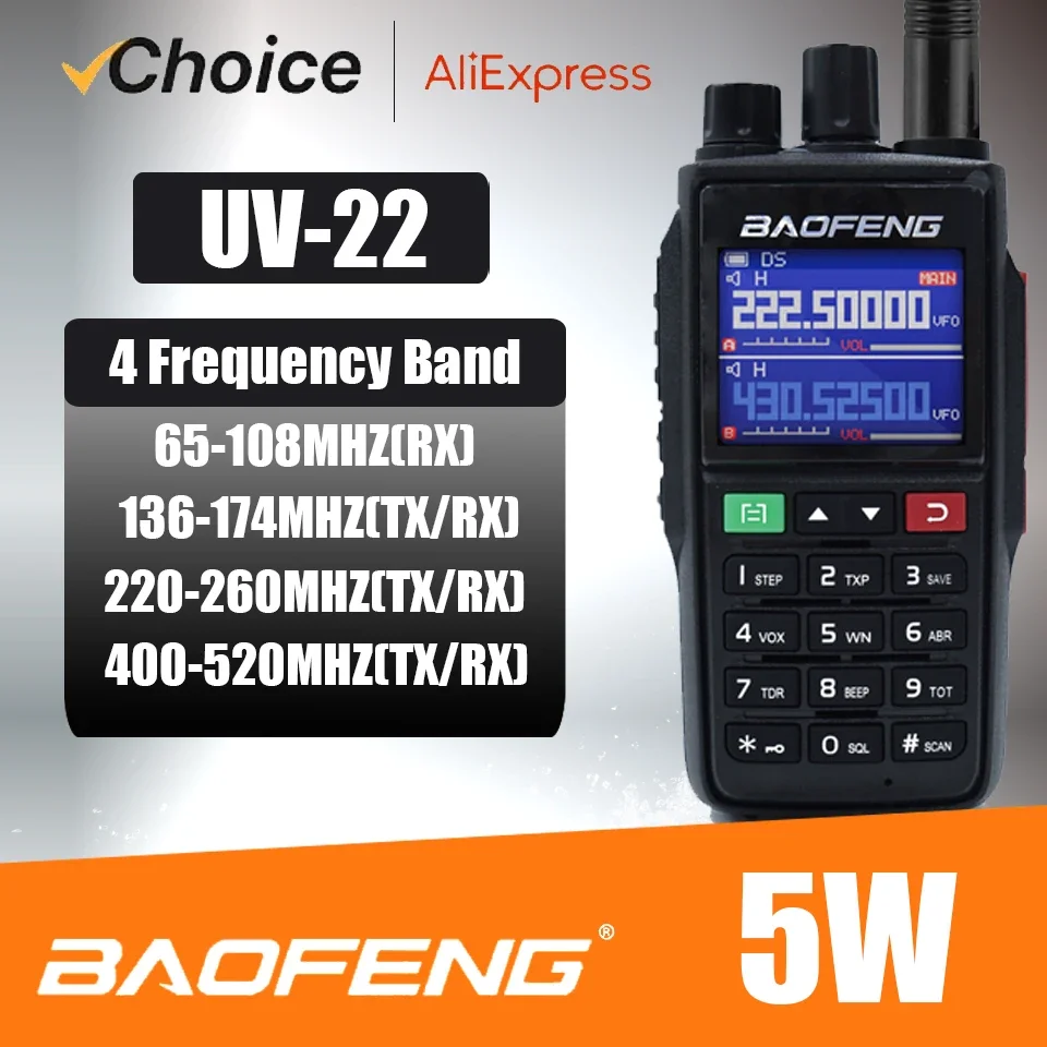 Baofeng Walkie Talkie UV-22, Walkie Talkie jarak jauh USB tipe-c kapasitas tinggi NOAA 999CH FM Radio dua jalan