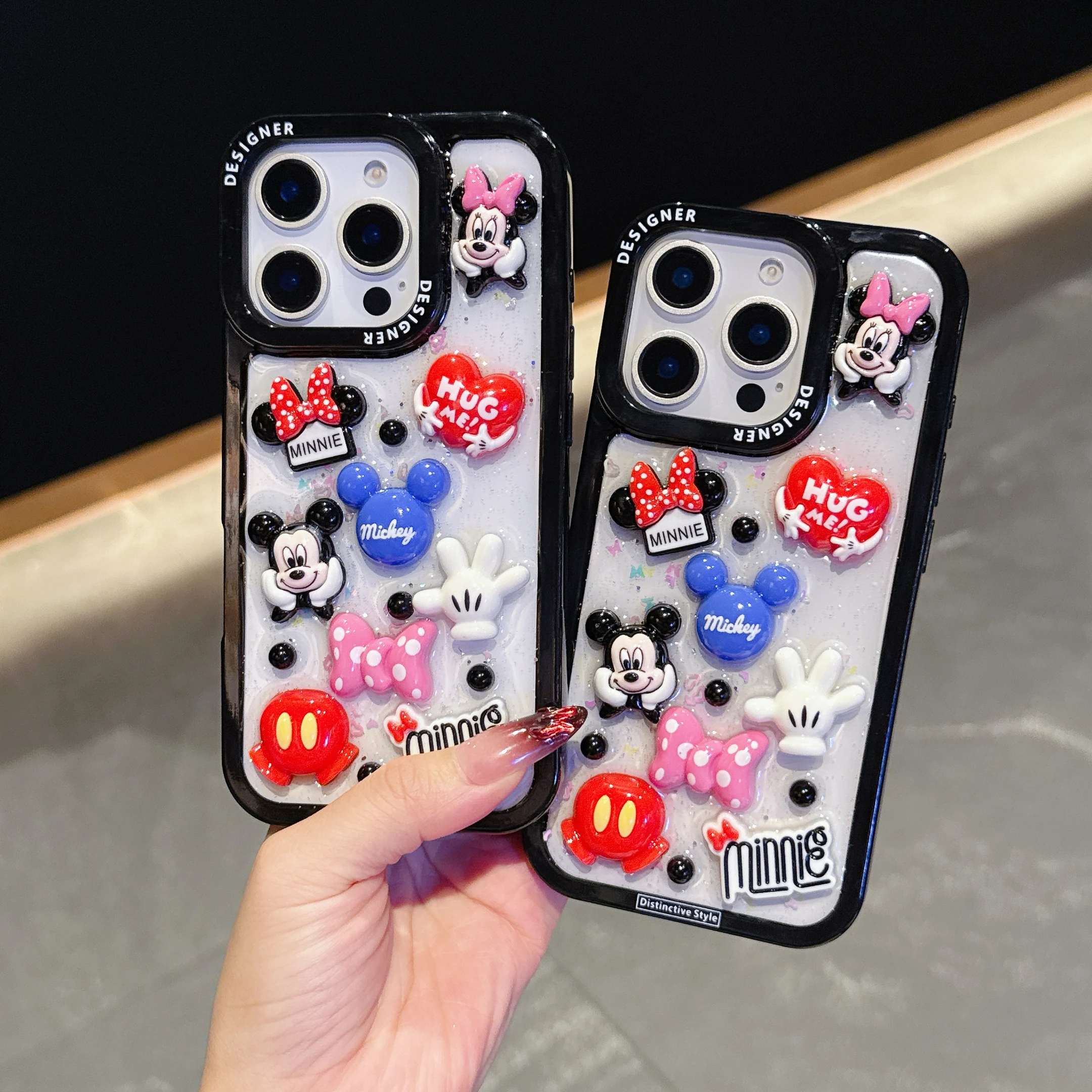 

Full Screen Stereoscopic Creative Fun Disney For Mickey Minnie Elegance Black Border Phone Case For IPhone 16 13 14 15 Pro Max