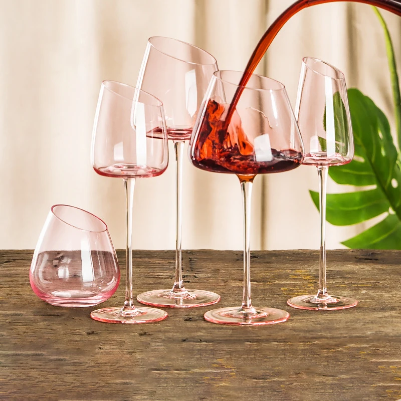 French Pink Flamingo Red Wine Glasses Set Crystal Glass Goblet Creative Inclined Mouth Concave Bottom Champagne Wine Cup Blue