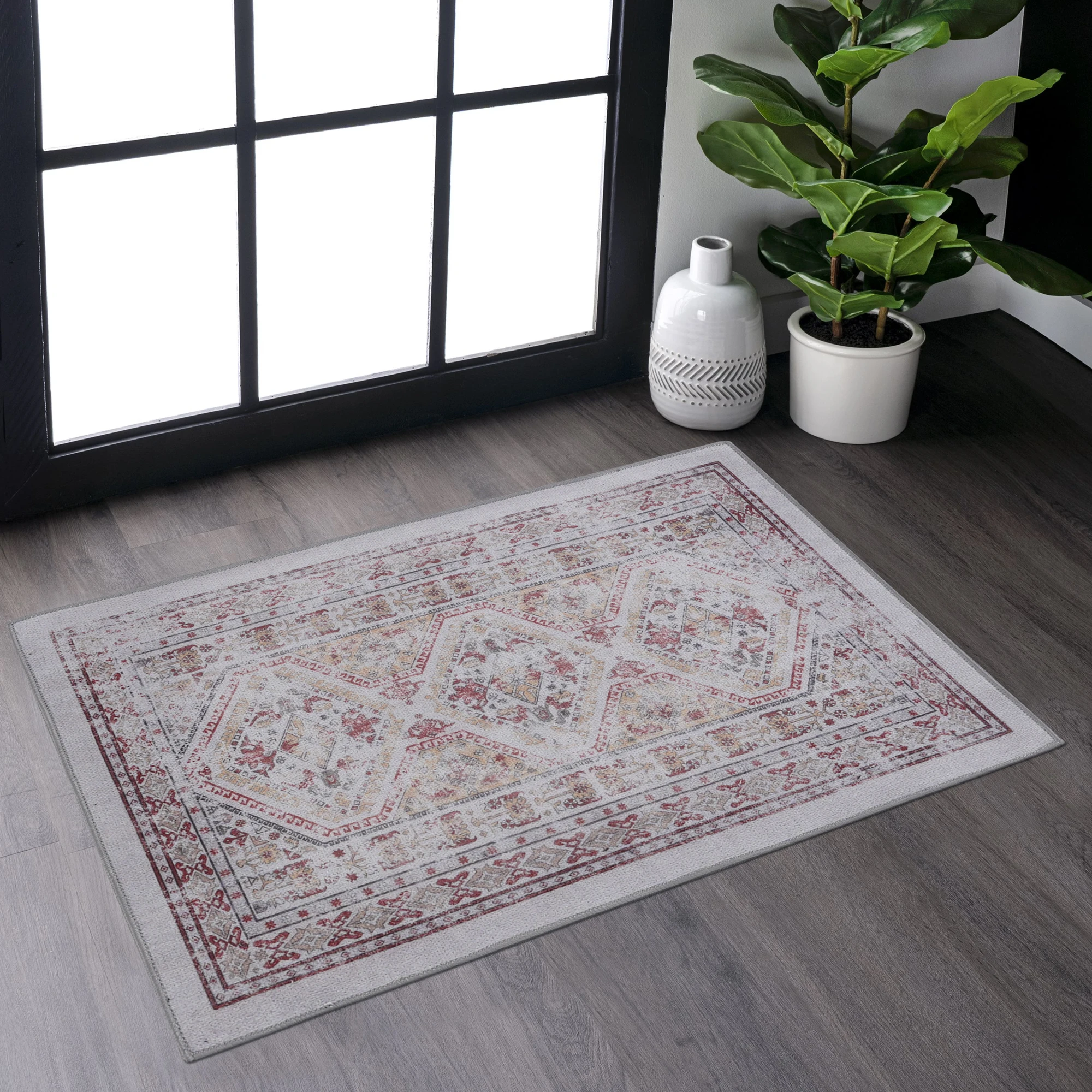 2x3 Beige Area Rug, Machine Washable Area Rugs, Low-Pile, Non-Slip, Non-Shedding, Foldable, Kid & Pet Friendly