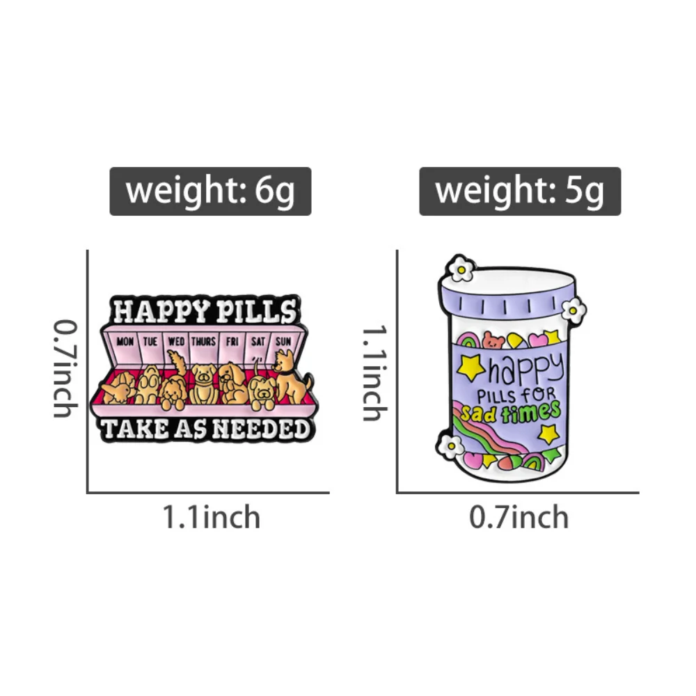 Healing Happy Pills Dog Brooch Funny Medicine Jar Puppy Happy Pill Brooch Backpack and Clothing Decoration Accessory
