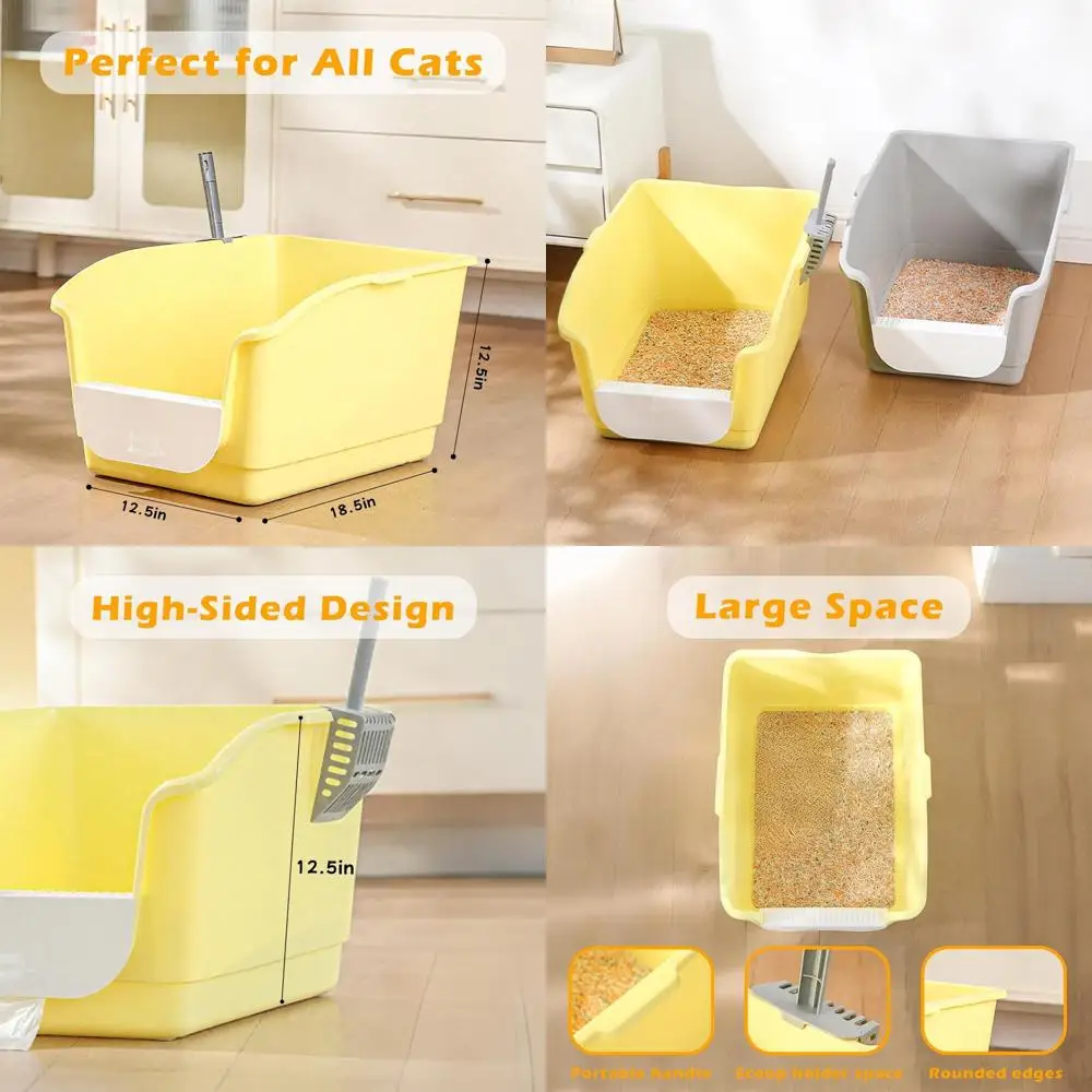 

Просторный серый лоток для кошек с высокими бортиками, низким входом, местом для хранения, для котят и пожилых кошек, защита от брызг, водонепроницаемый, легко чистится