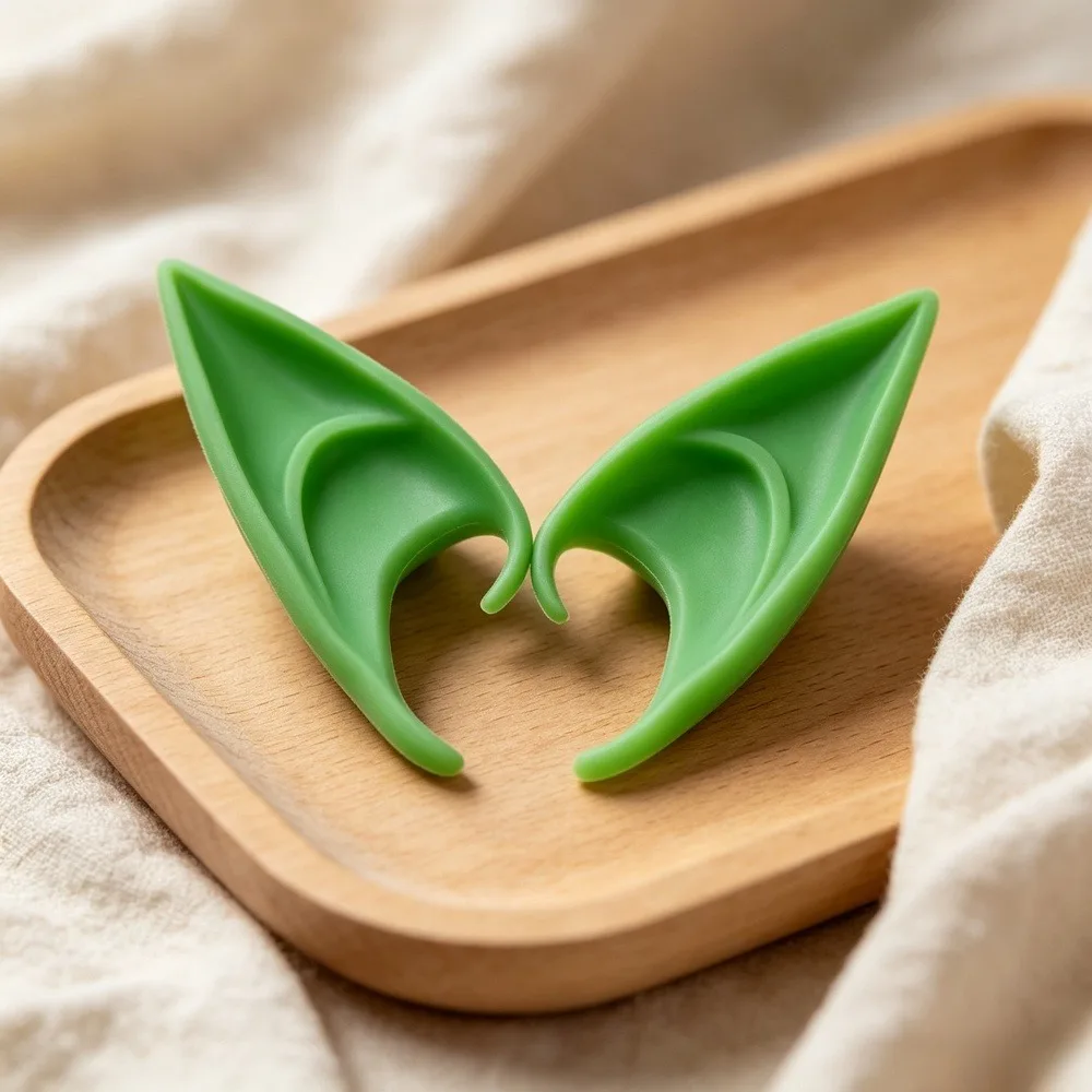 2 Pairs Green Pointed Elf Ear Covers, 1 Pair Large & 1 Pair Small No‑Glue Silicone Elf Ears, Slip‑on Fairy Goblin Ear Prosthetic for Adults Halloween Cosplay Dress‑up