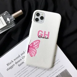Personalized Customized Name Letter Leather Case For Iphone 15 16 17 pro max 14 13 Pro Max 12 Mini 11 kafr letters Luxury Covers