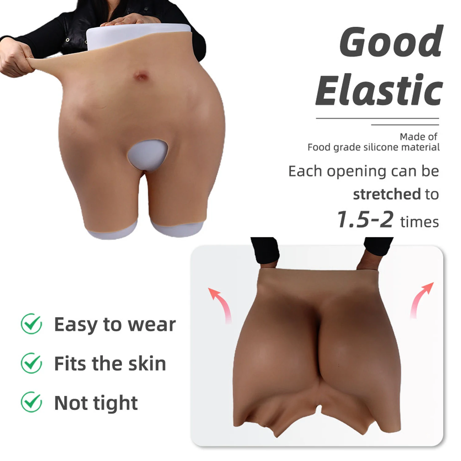 Realistic Silicone Fake Butt Big Hip Enhancer Large Bum Shape 2.5CM Hips Pads Thickness and 2.5CM Buttocks Female Open Crotch Pa