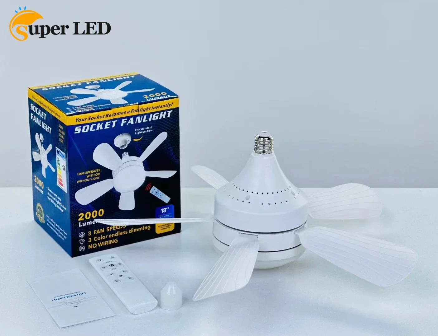 New Small E27 Screw-in Fan Light with Light & Remote, Stepless Dimming, 3-speed Wind Speed Adjustment, Suitable For Bedroom