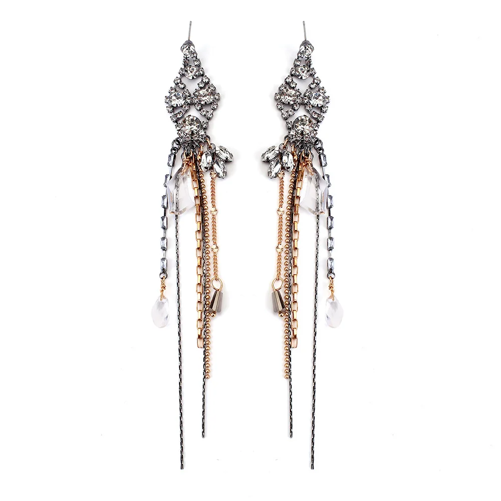 2026 Vintage Strass-Ohrringe mit langen Quasten für Damen, modischer Schmuck für Bankette und Partys, Statement-Ohrringe, Geschenke – Detail 2