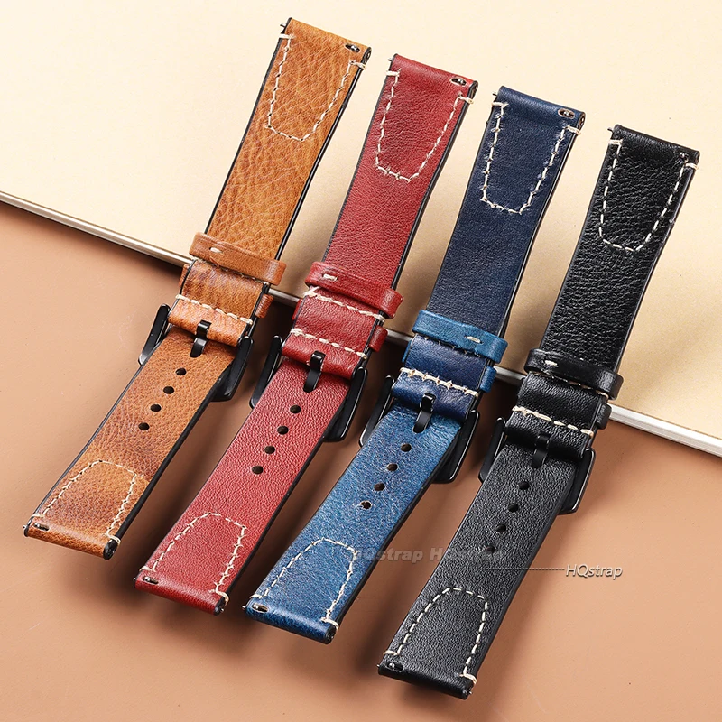 18mm 20mm 22mm Retro Genuine Leather Watchband for Tudor Stitching Vintage Bracelet for Seiko Cowhide Leather Strap for Rolex