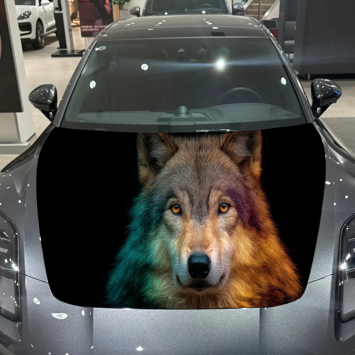 

Colorful Wolf Bold Aesthetic PVC Car Hood Wraps, Self-Adhesive Waterproof Car Bonnet Decal Sticker, Car Decoration Protection St
