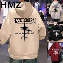 HMZ American High Street Hip Hop Hoodies Trend Men Vintage Personality Letter Print Hooded Couple Casual Y2K Harajuku Hoody Men