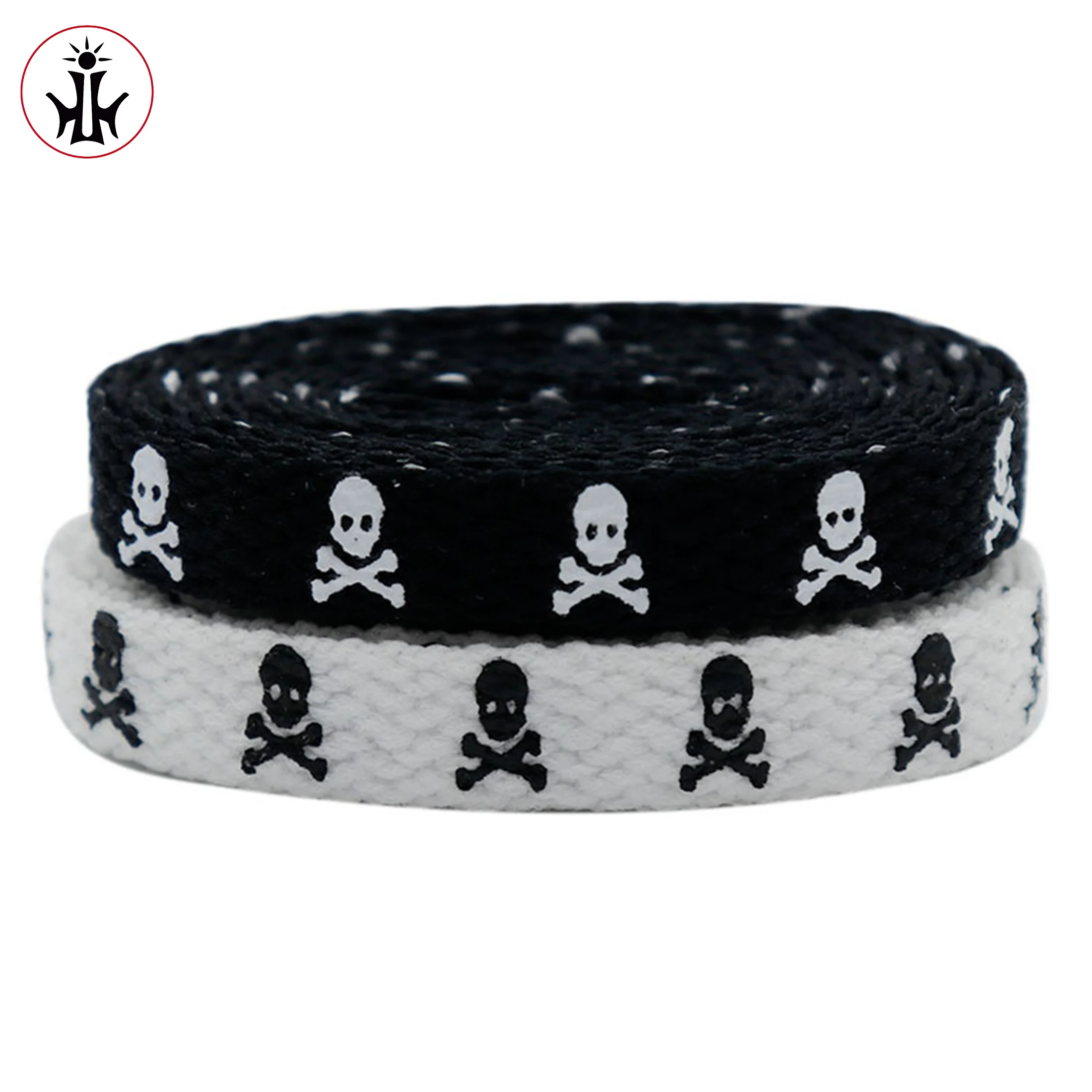 A pair of double-sided printed skull flat lace rope versatile canvas shoes casual shoes accessory rope image 2