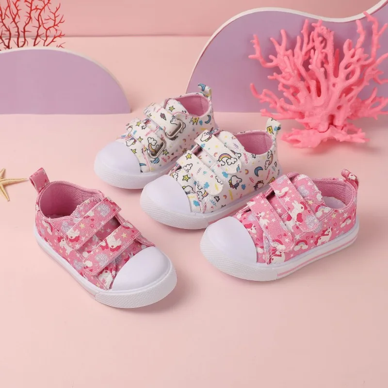 Kid's Canvas Shoes 2026 New Women's and Children's Sports and Leisure Shoes Cartoon Printed Breathable Fashionable Board Shoe