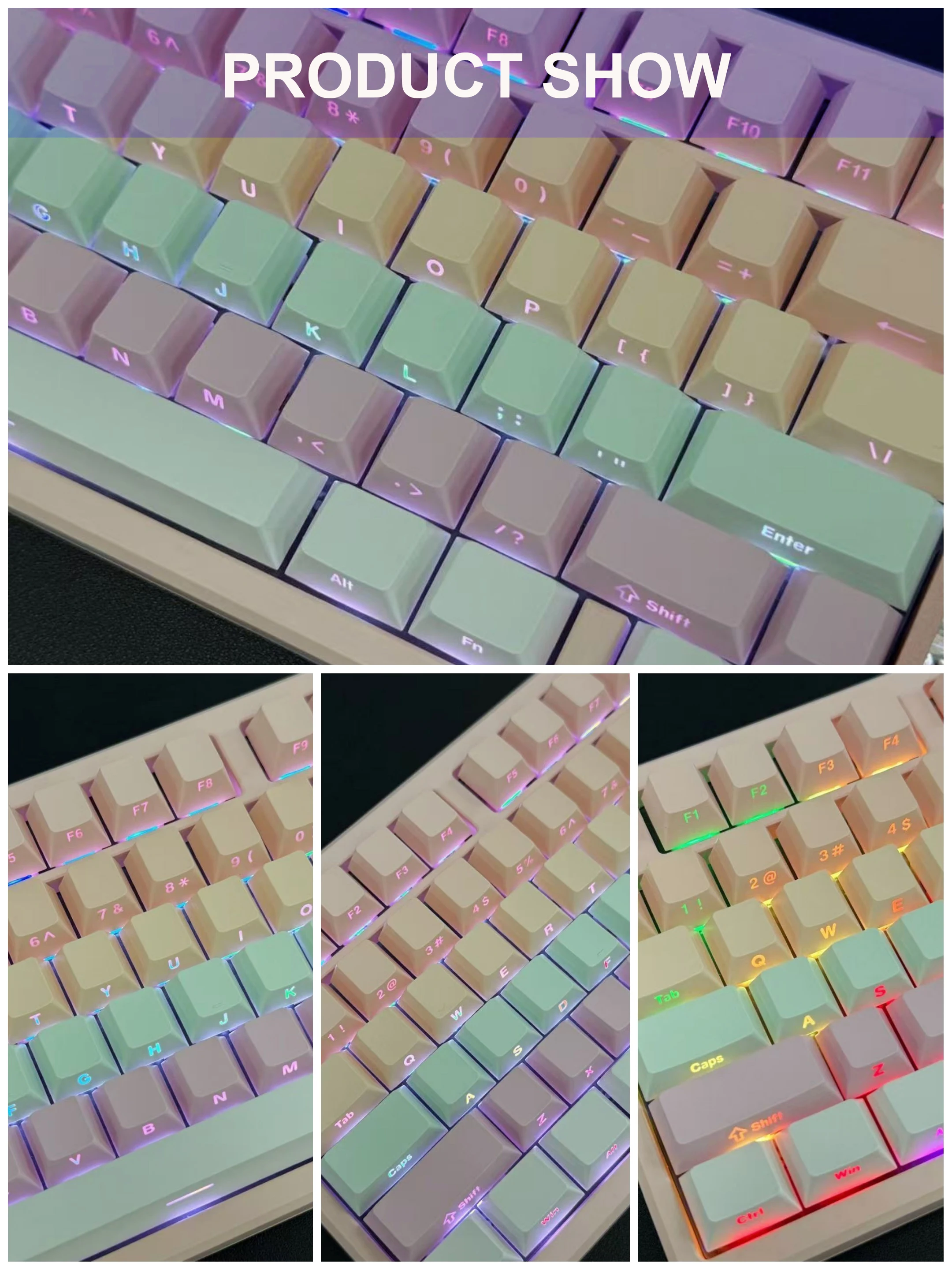 Babysbreath – capuchons de touches en PBT, impression latérale brillante, profil Cherry, Double injection, 130 touches pour commutateurs Cherry MX, clavier de joueur