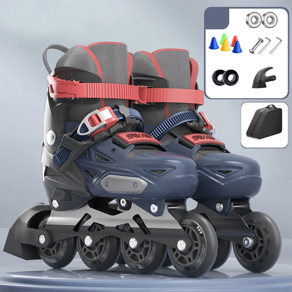 2024 Kids Inline Roller Skate Shoes Flashing 4 Wheels Skates Adjustable Size Boys Girls Beginner Adult Outdoor Skating Sneakers