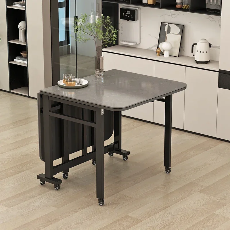 Folding Rock Board Dining Table for Small Household Italian Style Multifunctional Dining Table Ultra-thin Free Installation