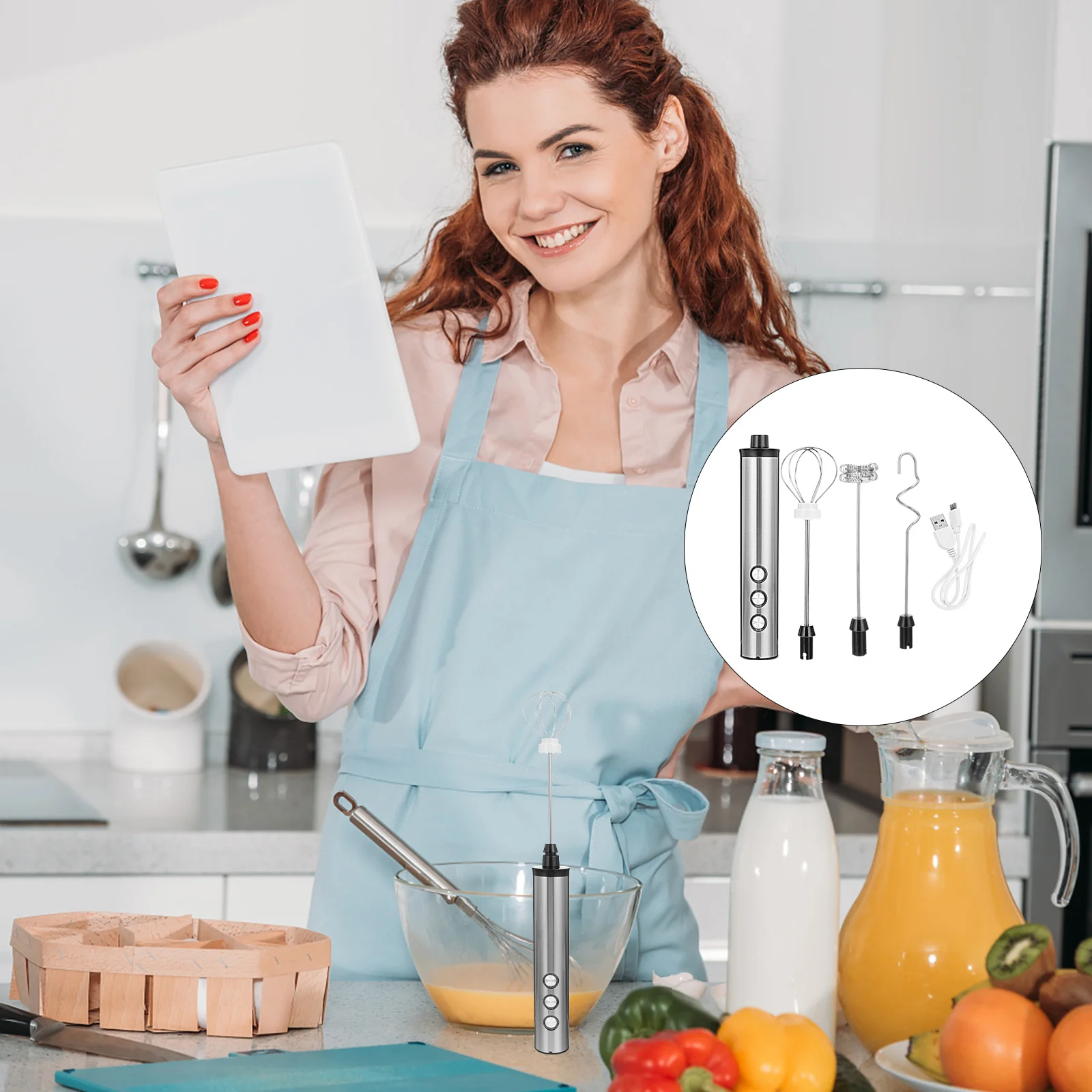

1Set Electric Milk Frother Handheld Portable USB Adjustable 3- Mixer Whisk Beater Milk Frother Electric Foamer
